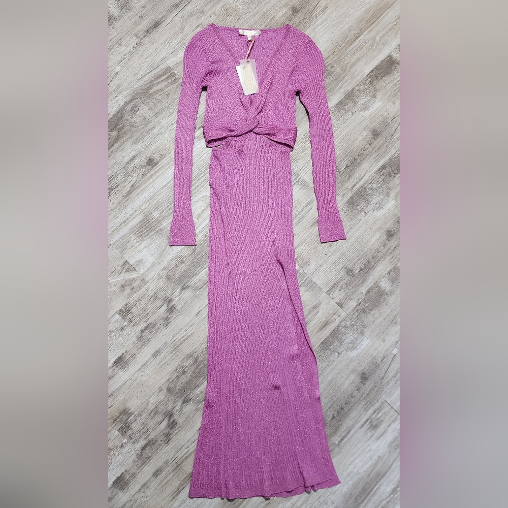LoveShackFancy Bernette Orchid Sparkle Sexy Cutout Knit Dress - Picture 5 of 10